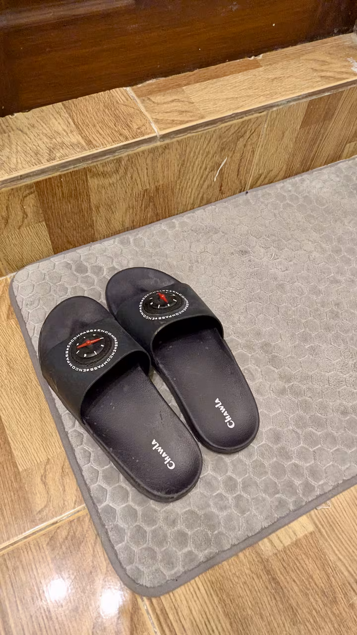 Bathroom slippers on mat