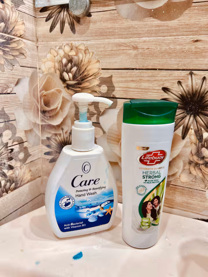 Bath products on counter